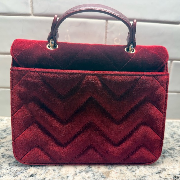 Furla Metropolis Cometa Burgundy Quilted Velvet Top Handle Mini Bag - Picture 2 of 9